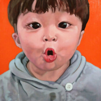 Painting titled "Wow! (Surprised Boy)" by Takuart, Original Artwork, Oil