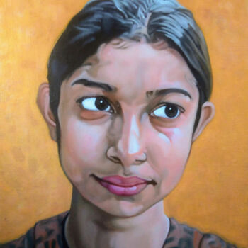 Schilderij getiteld "Lakshmi #1" door Takuart, Origineel Kunstwerk, Olie Gemonteerd op Frame voor houten brancard