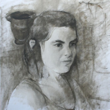「Girl with a vase」というタイトルの絵画 Tal Poratによって, オリジナルのアートワーク, オイル