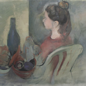Pittura intitolato "Liza seated with st…" da Tal Porat, Opera d'arte originale, Olio