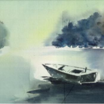 Painting titled "bateau horizon" by Veronique Talent, Original Artwork