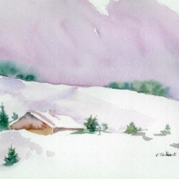Painting titled "la neige ciel mauve" by Veronique Talent, Original Artwork