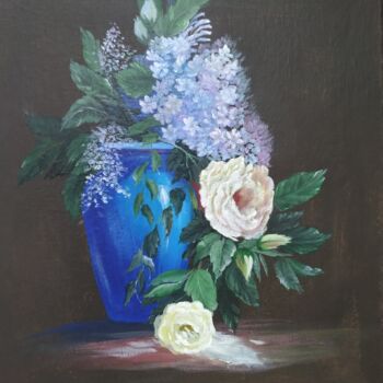 Peinture intitulée "Flowers in a blue v…" par Tali Segev, Œuvre d'art originale, Acrylique