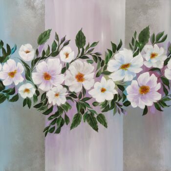 Painting titled "Flowers" by Tali Segev, Original Artwork, Acrylic Mounted on Wood Stretcher frame