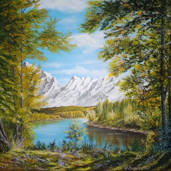 Картина под названием "Morning by the moun…" - Tali Segev, Подлинное произведение искусства, Акрил Установлен на Деревянная…