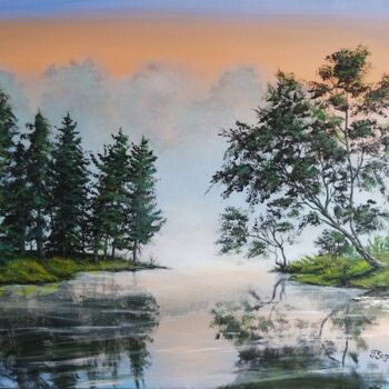 Картина под названием "Foggy morning" - Tali Segev, Подлинное произведение искусства, Акрил Установлен на Деревянная рама дл…