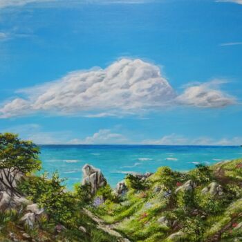 제목이 "Seascape"인 미술작품 Tali Segev로, 원작, 아크릴 나무 들것 프레임에 장착됨