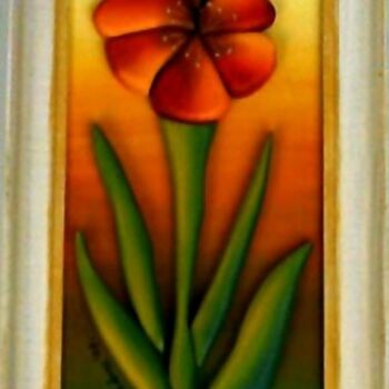 Schilderij getiteld "Flor roja en tridim…" door Patricia Andrea Vazquez, Origineel Kunstwerk