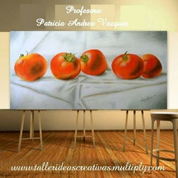 Painting titled "Tomates óleo" by Patricia Andrea Vazquez, Original Artwork