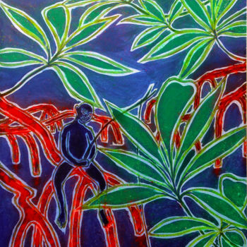 Pintura intitulada "Vida en el manglar…" por Juan Rivero, Obras de arte originais, Outro