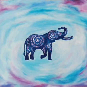 Painting titled "Space Elephant" by Inna Esina, Original Artwork, Oil