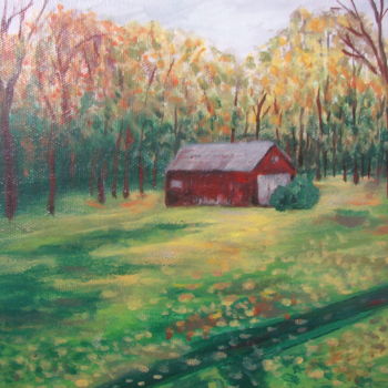Pintura intitulada "A guilford barn" por Tal Rogers Jr, Obras de arte originais, Óleo
