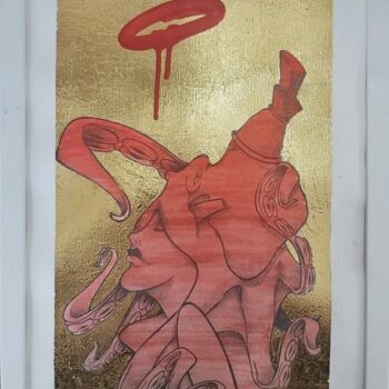 Painting titled "Deusa" by Talu, Original Artwork, Watercolor Mounted on Glass