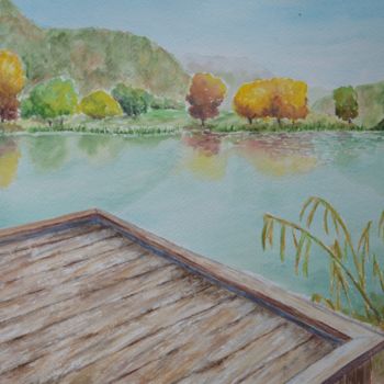 Peinture intitulée "Lac du Mole" par Tam, Œuvre d'art originale, Aquarelle