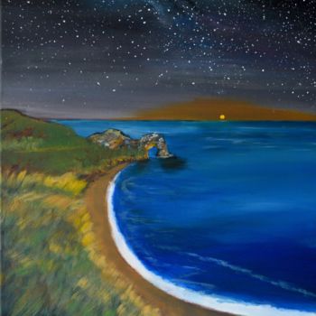 Painting titled "Nightview at sea" by Tamana Pathak, Original Artwork, Acrylic