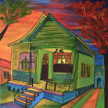 Painting titled "Green house" by Tamana Pathak, Original Artwork, Acrylic