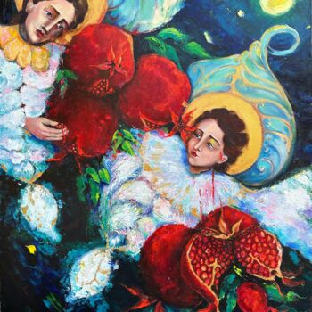 Peinture intitulée "Angels in Pomegrana…" par Tamar Chkhaidze, Œuvre d'art originale, Huile