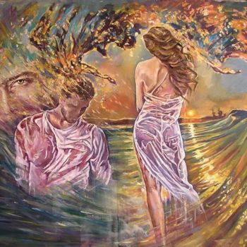 Painting titled ",,sea waves''" by Tamar Modebadze, Original Artwork, Oil
