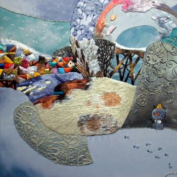 Arte textil titulada "мороз и солнце" por Tamara&Anna Semenenko, Obra de arte original, Bordado Montado en Cartulina
