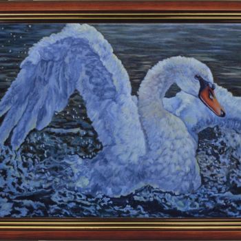 Painting titled "Swan" by Kometa Mara, Original Artwork, Oil
