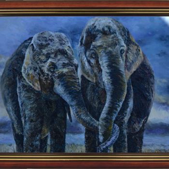 Painting titled "Love. Elephants" by Kometa Mara, Original Artwork, Oil