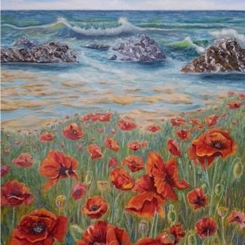 Painting titled "Poppy field" by Kometa Mara, Original Artwork, Oil