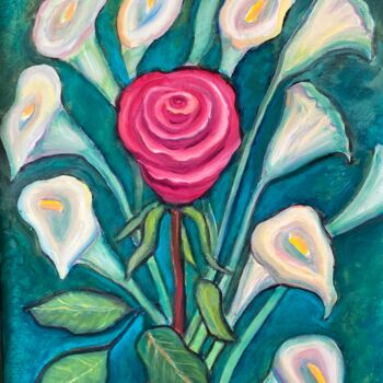 Painting titled "Rose mit Cala" by Tamara Michel, Original Artwork, Oil