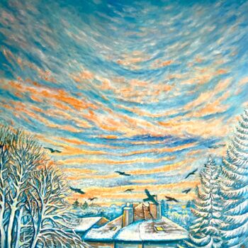 Painting titled "Winterliche Himmel" by Tamara Michel, Original Artwork, Oil
