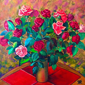 Malerei mit dem Titel "Rosen in goldener V…" von Tamara Michel, Original-Kunstwerk, Acryl