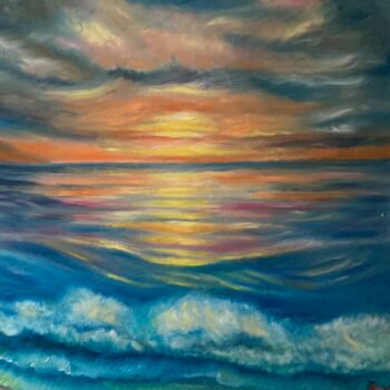 Painting titled "Ozean" by Tamara Michel, Original Artwork, Oil Mounted on Wood Stretcher frame