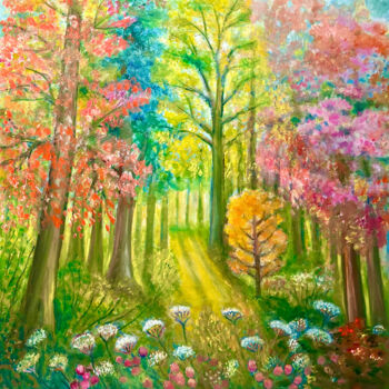 Peinture intitulée "Herbst in Wald" par Tamara Michel, Œuvre d'art originale, Huile Monté sur Châssis en bois