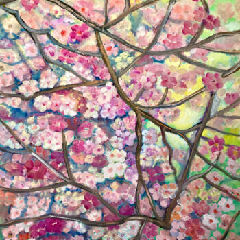 Malerei mit dem Titel "Blühende Mandelbaum" von Tamara Michel, Original-Kunstwerk, Öl Auf Keilrahmen aus Holz montiert
