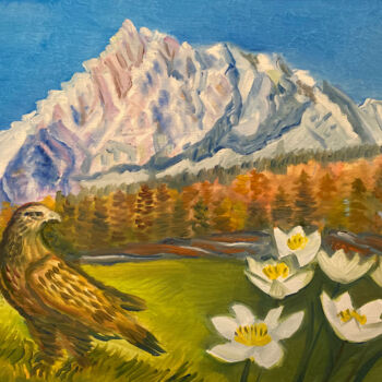 Malerei mit dem Titel "Königsadler in Alpen" von Tamara Michel, Original-Kunstwerk, Öl Auf Keilrahmen aus Holz montiert