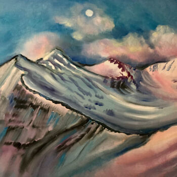 Schilderij getiteld "Alpen in Winter" door Tamara Michel, Origineel Kunstwerk, Olie Gemonteerd op Frame voor houten brancard