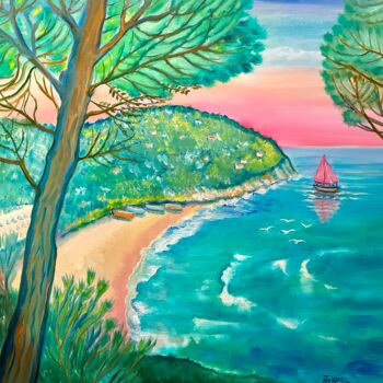 Malarstwo zatytułowany „Ibiza” autorstwa Tamara Michel, Oryginalna praca, Olej Zamontowany na Drewniana rama noszy