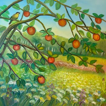 Pintura titulada "Die Äpfeln auf dem…" por Tamara Michel, Obra de arte original, Oleo Montado en Bastidor de camilla de made…