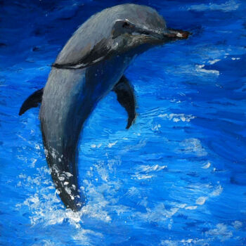 Painting titled "Dolphin dancing" by Tamara Rozinskay, Original Artwork, Oil