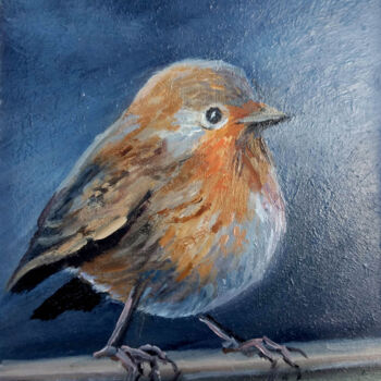 Painting titled "Robin bird" by Tamara Rozinskay, Original Artwork, Oil
