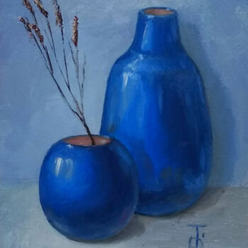 Peinture intitulée "Blue vases" par Tamara Rozinskay, Œuvre d'art originale, Huile