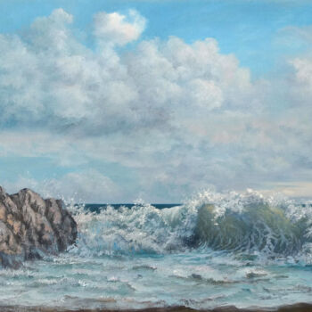 Painting titled "Dream of a wave" by Tamara Rozinskay, Original Artwork, Oil Mounted on Wood Stretcher frame
