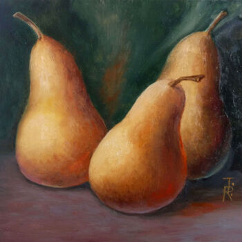 Painting titled "Three pears" by Tamara Rozinskay, Original Artwork, Oil