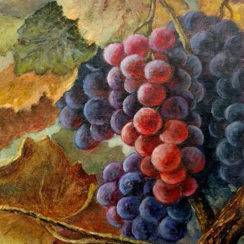 Painting titled "Luxury grapes" by Tamara Rozinskay, Original Artwork, Oil Mounted on Cardboard