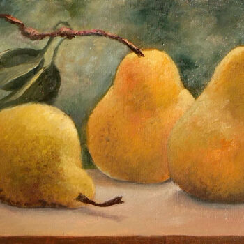 Painting titled "Luxurious pears, st…" by Tamara Rozinskay, Original Artwork, Oil Mounted on Other rigid panel