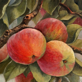 Картина под названием "Paradise apples sti…" - Tamara Rozinskay, Подлинное произведение искусства, Масло Установлен на картон