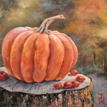 Painting titled "Shining Pumpkin sti…" by Tamara Rozinskay, Original Artwork, Oil Mounted on Cardboard