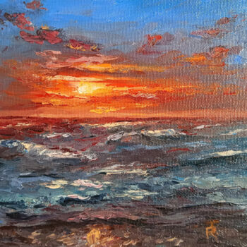 Peinture intitulée "Ocean Serenade. Red…" par Tamara Rozinskay, Œuvre d'art originale, Huile Monté sur Carton