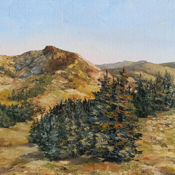 Картина под названием "At the peak Mountai…" - Tamara Rozinskay, Подлинное произведение искусства, Масло Установлен на картон