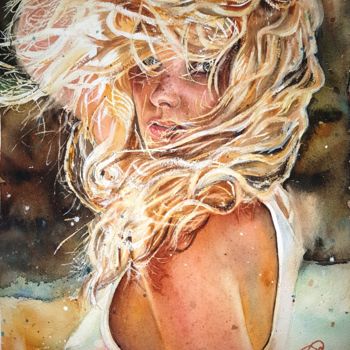 Painting titled "The girl of summer" by Tamara Maior, Original Artwork, Watercolor
