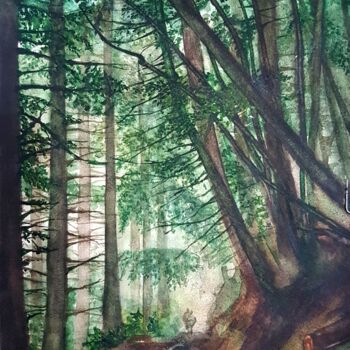Painting titled "Forest" by Tamara Maior, Original Artwork, Watercolor