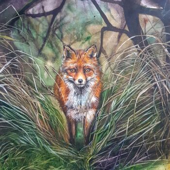 Peinture intitulée "Fox" par Tamara Maior, Œuvre d'art originale, Aquarelle